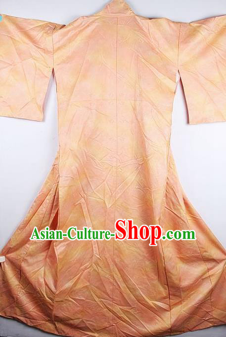 Traditional Japanese Orange Furisode Kimono Asian Japan National Yukata Dress Costume for Women