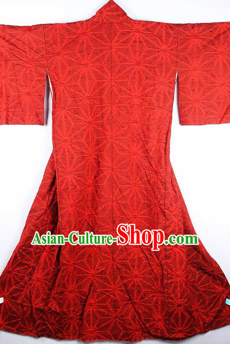 Japanese Traditional Snowflake Pattern Red Furisode Kimono Asian Japan National Yukata Dress Costume for Women