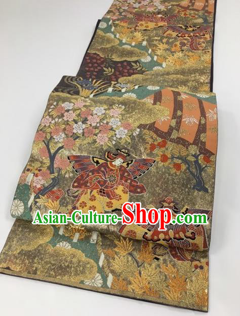 Japanese Traditional Kimono Classical Pattern Brown Brocade Belt Asian Japan National Yukata Waistband for Women