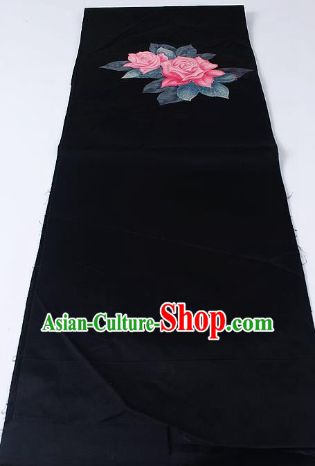 Japanese Kimono Classical Rose Pattern Design Black Brocade Belt Asian Japan Traditional National Yukata Waistband for Women