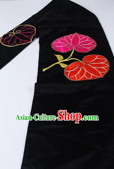 Japanese Ceremony Kimono Classical Leaf Pattern Design Black Brocade Belt Asian Japan Traditional Yukata Waistband for Women