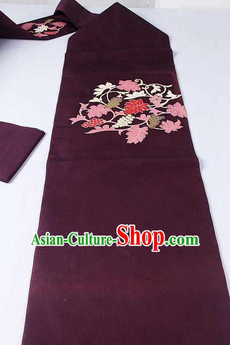 Japanese National Kimono Classical Grape Pattern Design Purple Brocade Belt Asian Japan Traditional Yukata Waistband for Women