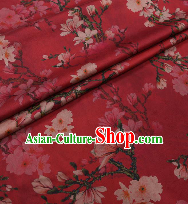 Traditional Chinese Red Gambiered Guangdong Gauze Classical Pear Flowers Pattern Design Silk Fabric