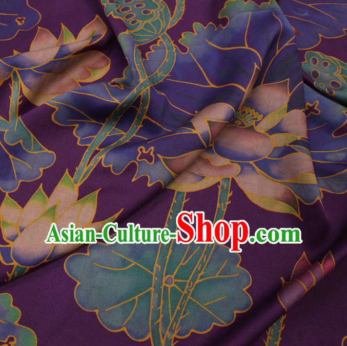 Traditional Chinese Purple Gambiered Guangdong Gauze Classical Lotus Pattern Design Silk Fabric