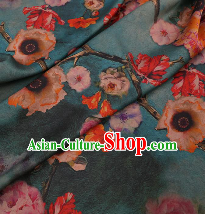 Traditional Chinese Green Gambiered Guangdong Gauze Classical Hibiscus Pattern Design Silk Fabric