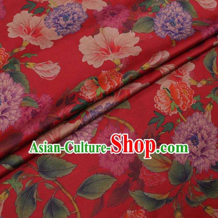 Traditional Chinese Classical Peony Pattern Design Red Gambiered Guangdong Gauze Asian Brocade Silk Fabric