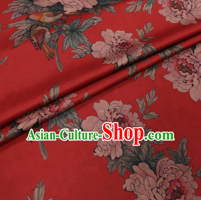 Traditional Chinese Classical Peony Pattern Design Red Gambiered Guangdong Gauze Asian Brocade Silk Fabric