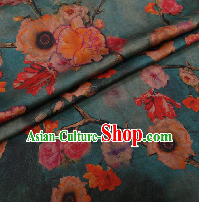 Traditional Chinese Classical Hibiscus Pattern Design Green Gambiered Guangdong Gauze Asian Brocade Silk Fabric