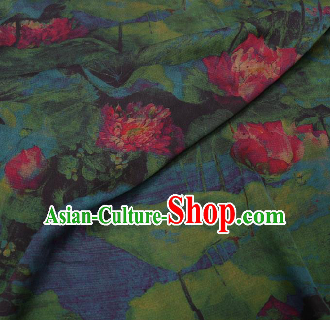 Traditional Chinese Classical Lotus Pattern Design Green Gambiered Guangdong Gauze Asian Brocade Silk Fabric