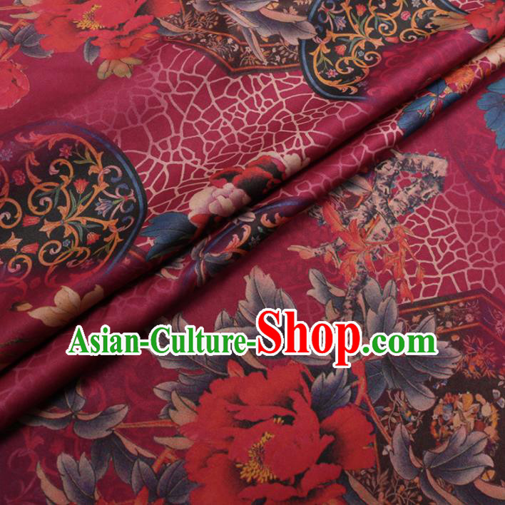 Traditional Chinese Classical Peony Pattern Design Rosy Gambiered Guangdong Gauze Asian Brocade Silk Fabric