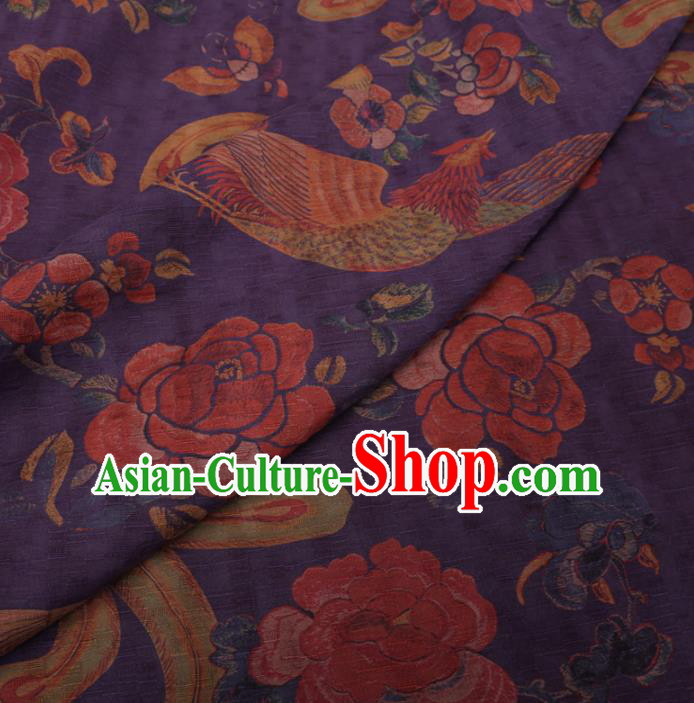 Traditional Chinese Classical Phoenix Peony Pattern Design Purple Gambiered Guangdong Gauze Asian Brocade Silk Fabric