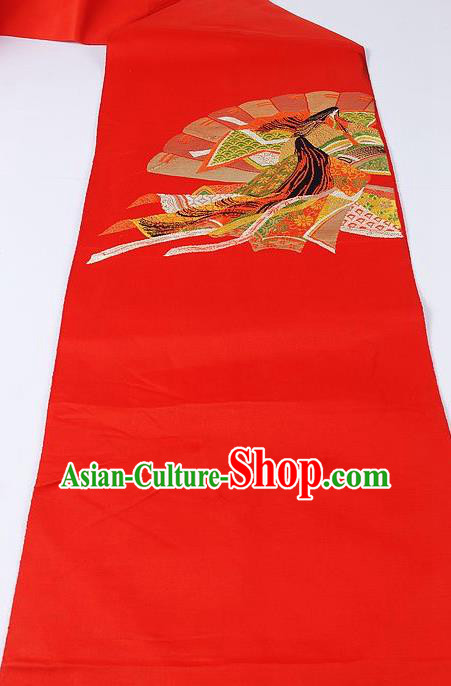 Japanese Ceremony Classical Fan Pattern Red Kimono Belt Asian Japan Traditional Yukata Waistband for Women