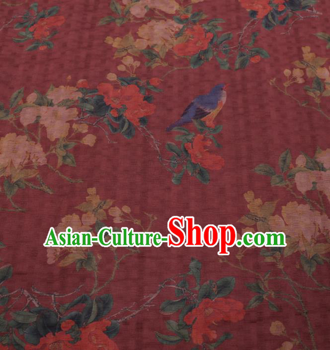 Traditional Chinese Classical Pear Flowers Pattern Design Wine Red Gambiered Guangdong Gauze Asian Brocade Silk Fabric