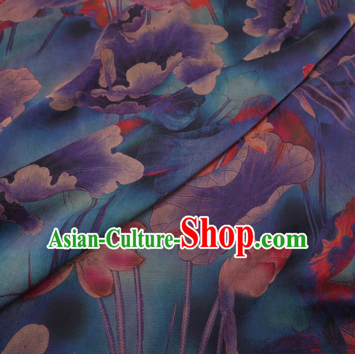Traditional Chinese Classical Lotus Pattern Design Blue Gambiered Guangdong Gauze Asian Brocade Silk Fabric