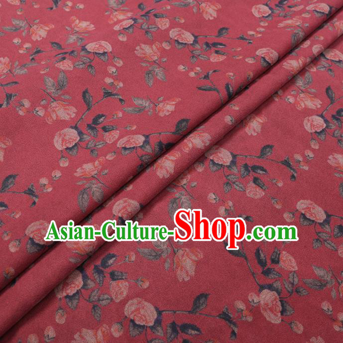 Traditional Chinese Classical Roses Pattern Design Red Gambiered Guangdong Gauze Asian Brocade Silk Fabric