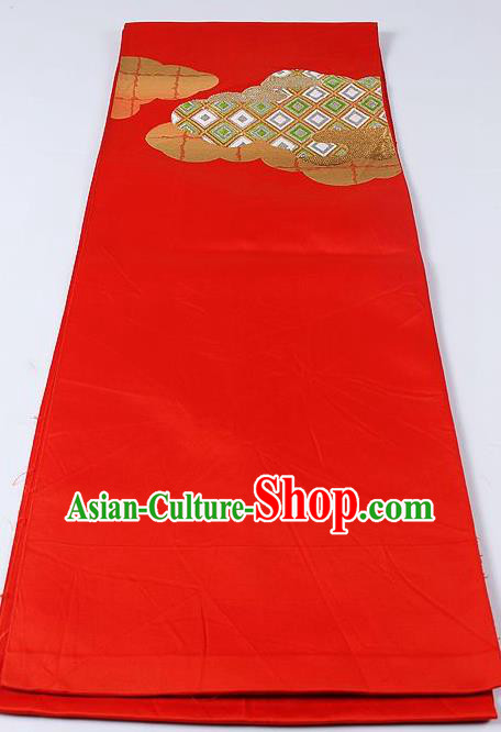 Japanese Kimono Accessories Classical Rhombus Pattern Red Belt Asian Japan Traditional Ceremony Yukata Waistband for Women
