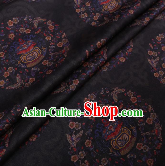 Traditional Chinese Classical Plum Blossom Pattern Design Black Gambiered Guangdong Gauze Asian Brocade Silk Fabric