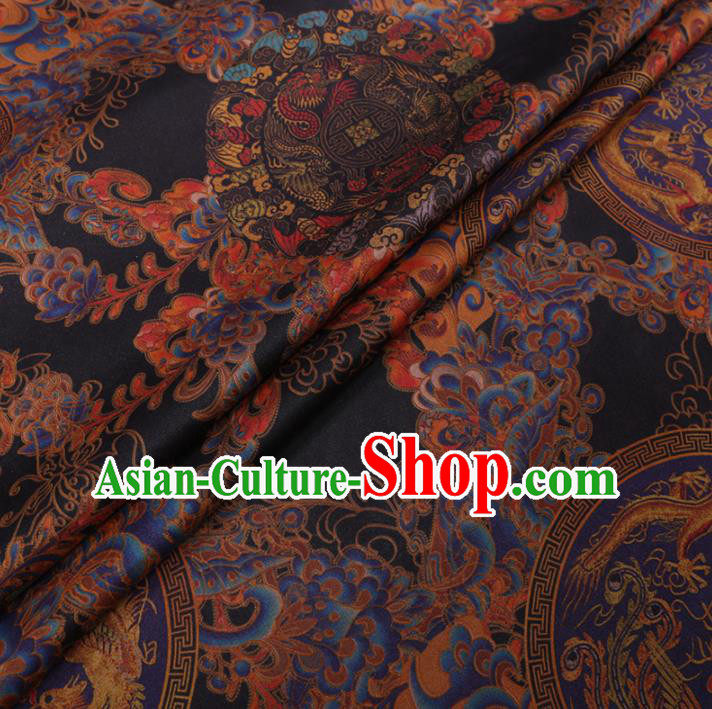 Traditional Chinese Classical Dragon Phoenix Pattern Design Black Gambiered Guangdong Gauze Asian Brocade Silk Fabric
