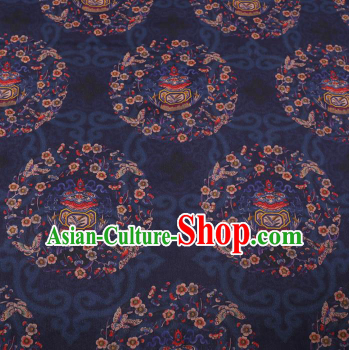 Traditional Chinese Classical Plum Blossom Pattern Design Navy Gambiered Guangdong Gauze Asian Brocade Silk Fabric
