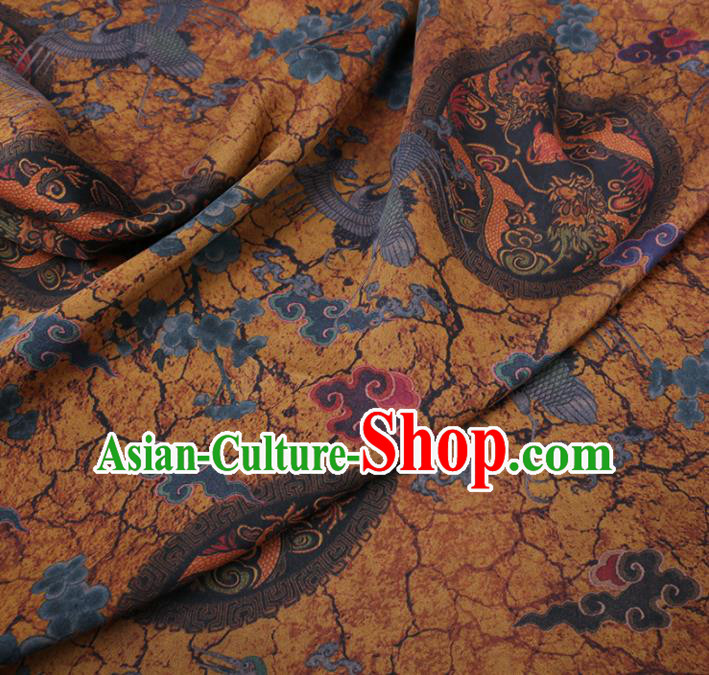 Traditional Chinese Classical Dragon Crane Pattern Design Yellow Gambiered Guangdong Gauze Asian Brocade Silk Fabric