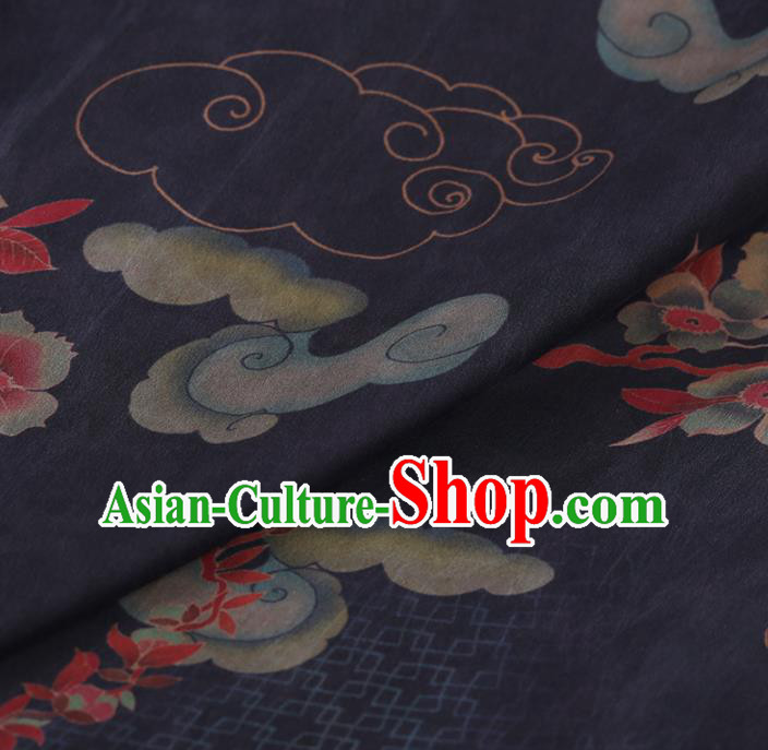 Traditional Chinese Classical Cloud Wintersweet Pattern Design Navy Gambiered Guangdong Gauze Asian Brocade Silk Fabric