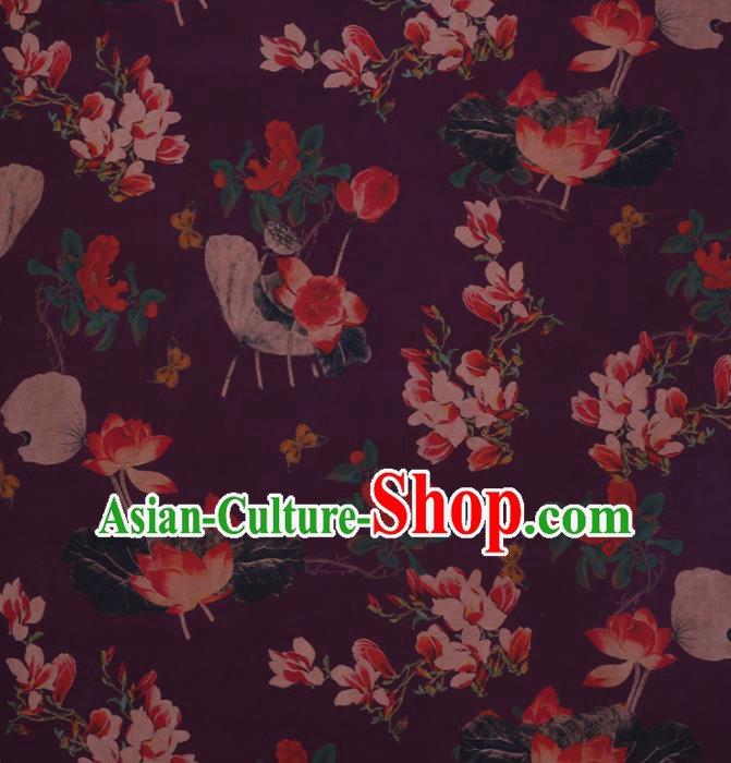 Traditional Chinese Classical Lotus Pattern Design Purple Gambiered Guangdong Gauze Asian Brocade Silk Fabric