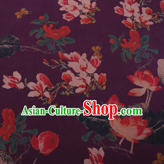 Traditional Chinese Classical Lotus Pattern Design Purple Gambiered Guangdong Gauze Asian Brocade Silk Fabric