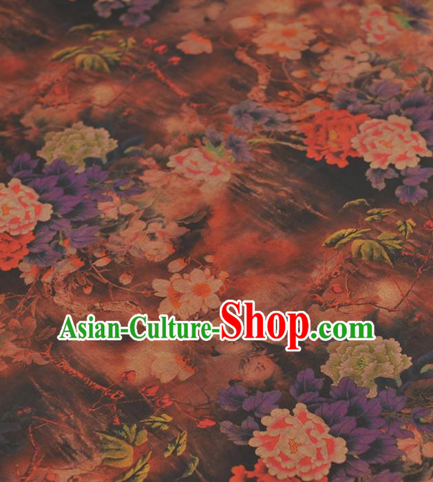 Chinese Traditional Classical Peony Flowers Pattern Design Gambiered Guangdong Gauze Asian Brocade Silk Fabric