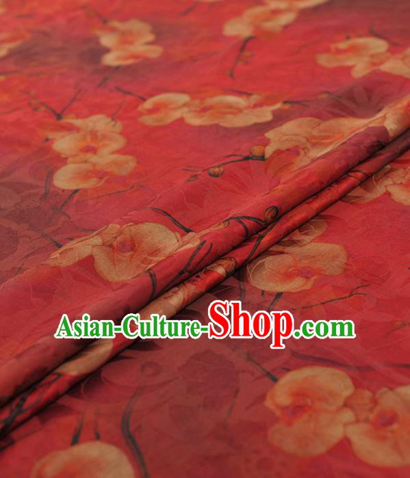 Chinese Traditional Classical Pattern Design Red Gambiered Guangdong Gauze Asian Brocade Silk Fabric