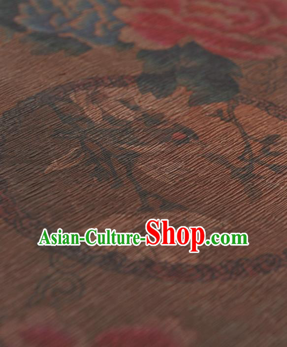Chinese Traditional Classical Peony Pattern Design Khaki Gambiered Guangdong Gauze Asian Brocade Silk Fabric