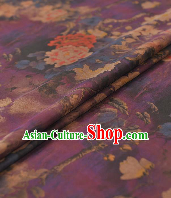 Chinese Traditional Classical Peony Pattern Design Purple Gambiered Guangdong Gauze Asian Brocade Silk Fabric