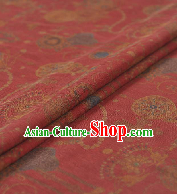 Chinese Traditional Classical Pattern Design Red Gambiered Guangdong Gauze Asian Brocade Silk Fabric