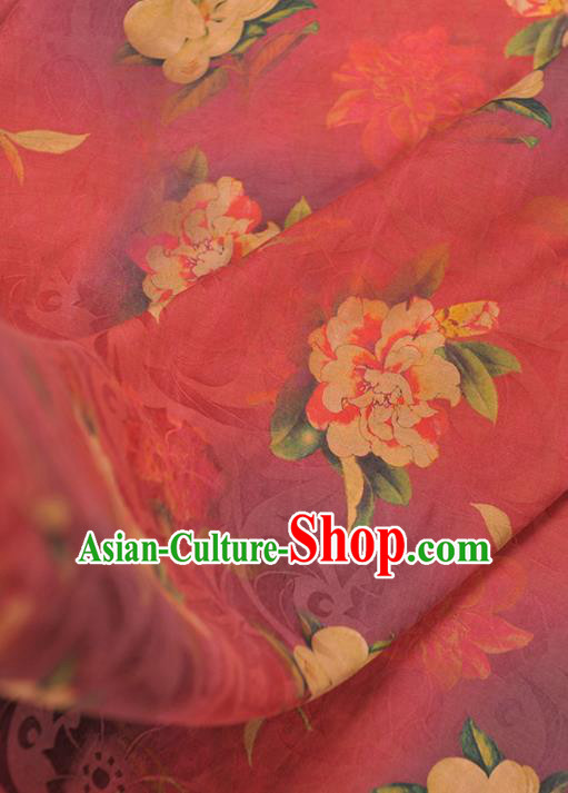 Chinese Traditional Classical Peony Pattern Design Rosy Gambiered Guangdong Gauze Asian Brocade Silk Fabric