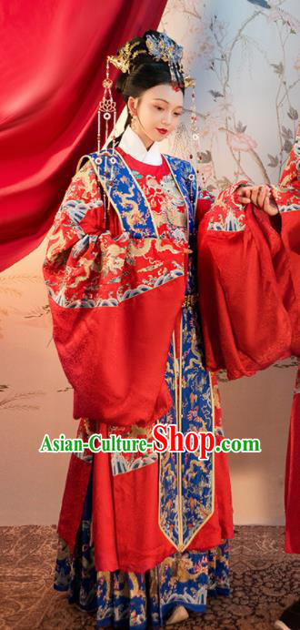 Chinese Ancient Ming Dynasty Red Hanfu Dress Traditional Wedding Queen Embroidered Replica Costume for Women