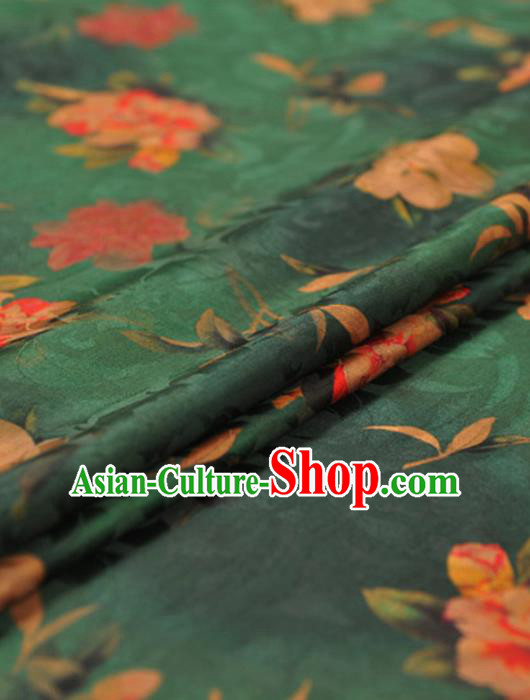 Chinese Traditional Classical Peony Pattern Design Green Gambiered Guangdong Gauze Asian Brocade Silk Fabric