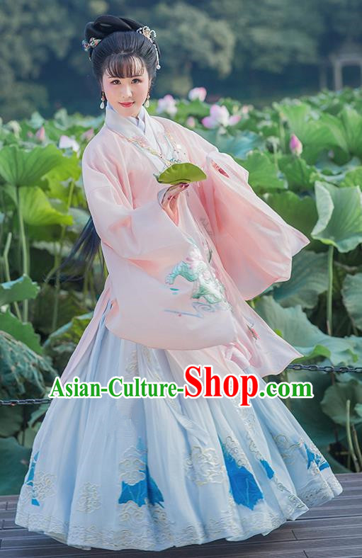 Chinese Ancient Ming Dynasty Princess Hanfu Dress Traditional Embroidered Replica Costume for Women