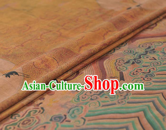 Chinese Traditional Classical Cranes Pattern Design Khaki Gambiered Guangdong Gauze Asian Brocade Silk Fabric