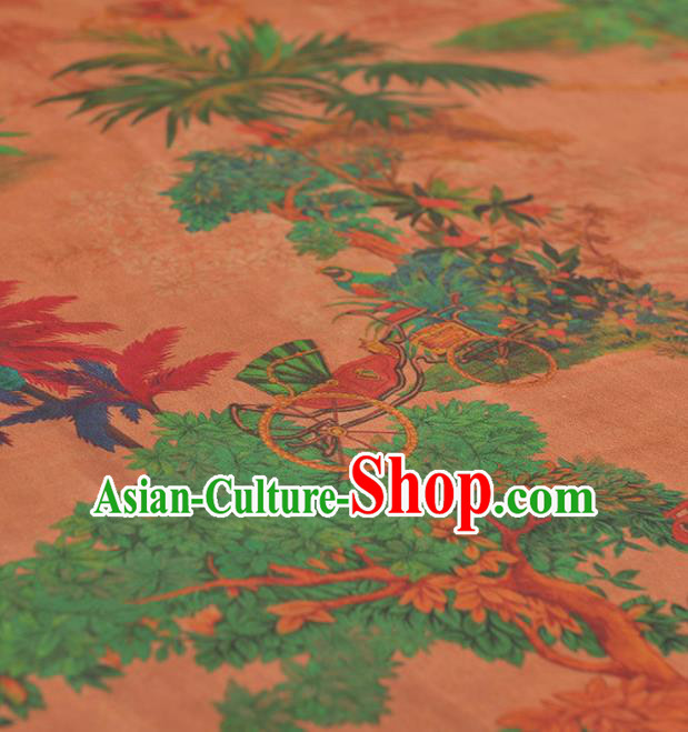 Chinese Traditional Pattern Design Orange Gambiered Guangdong Gauze Asian Brocade Silk Fabric