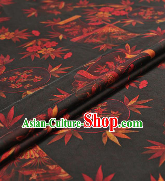 Chinese Traditional Bamboo Pattern Design Black Gambiered Guangdong Gauze Asian Brocade Silk Fabric