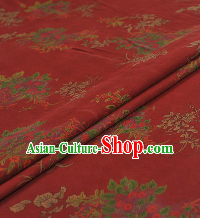Chinese Traditional Orchid Pattern Design Red Gambiered Guangdong Gauze Asian Brocade Silk Fabric