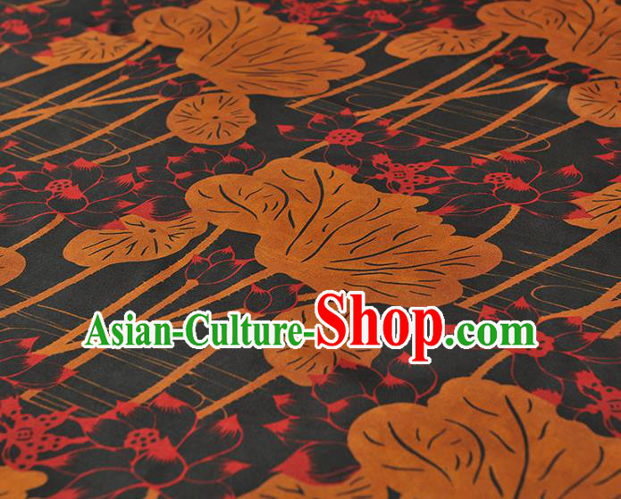 Chinese Traditional Lotus Leaf Pattern Design Navy Gambiered Guangdong Gauze Asian Brocade Silk Fabric