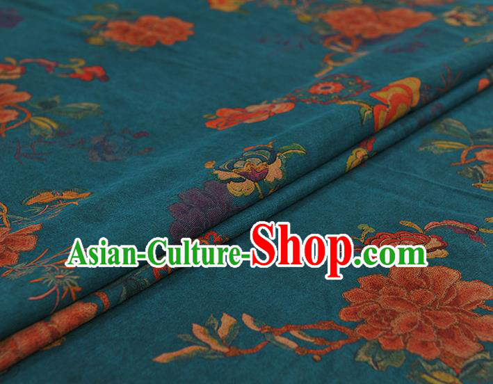 Chinese Traditional Peony Flowers Pattern Design Blue Gambiered Guangdong Gauze Asian Brocade Silk Fabric