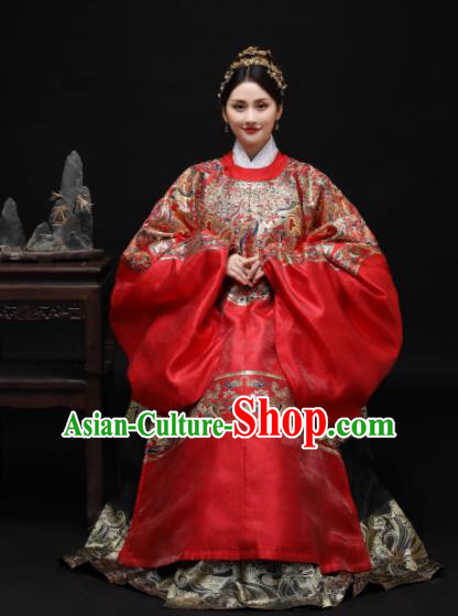 Chinese Ancient Ming Dynasty Wedding Bride Red Hanfu Dress Traditional Court Princess Embroidered Replica Costume for Women