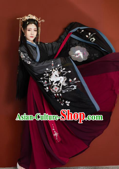 Chinese Traditional Jin Dynasty Imperial Consort Hanfu Dress Ancient Peri Goddess Embroidered Historical Costume for Women