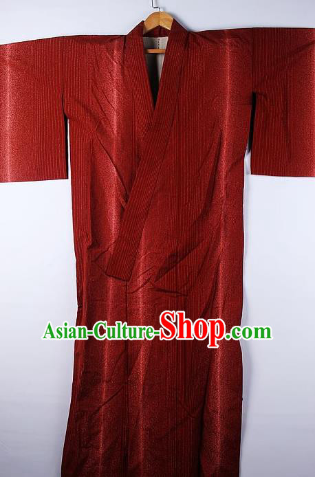 Asian Japanese National Wine Red Furisode Kimono Ceremony Costume Traditional Japan Yukata Dress for Women