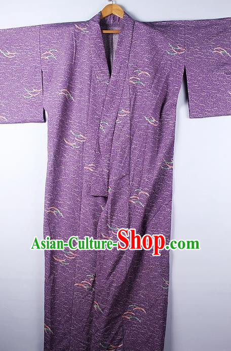 Asian Japanese Ceremony Classical Pattern Purple Kimono Traditional Japan National Yukata Costume for Men