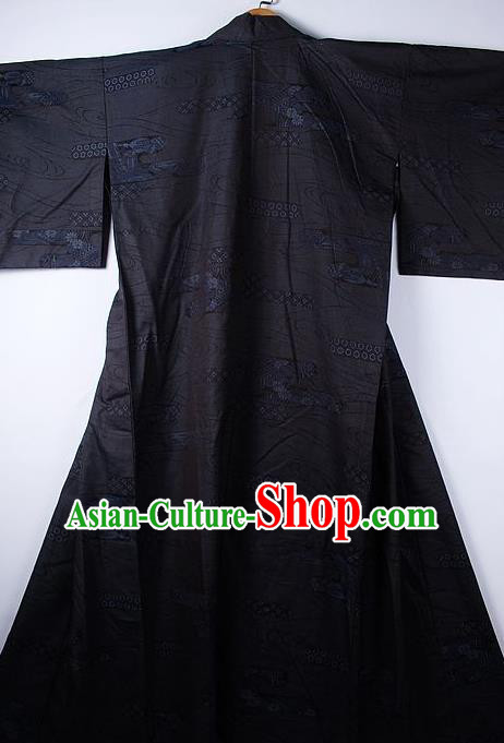 Asian Japanese Ceremony Clothing Printing Black Kimono Traditional Japan National Yukata Costume for Men