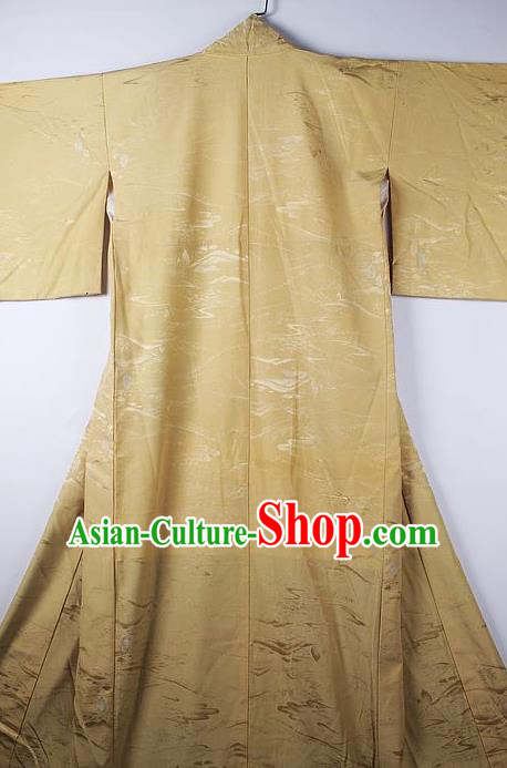 Asian Japanese Ceremony Clothing Printing Yellow Kimono Traditional Japan National Yukata Costume for Men