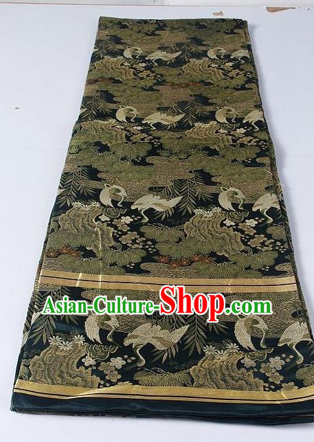 Asian Japanese Yukata Accessories Classical Cranes Pattern Navy Brocade Belt Japan Traditional Kimono Waistband for Women