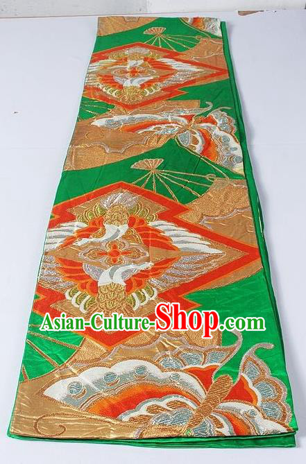 Asian Japanese Yukata Accessories Classical Butterfly Pattern Green Brocade Belt Japan Traditional Kimono Waistband for Women